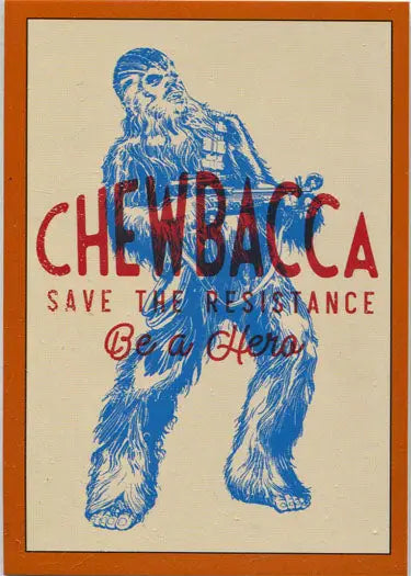Stylized blue Chewbacca illustration on orange parallel trading card for Star Wars fans