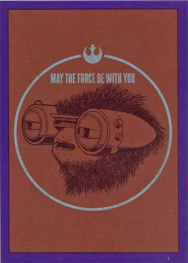 Stylized furry creature with goggles on a Star Wars Rise Skywalker Purple Parallel card