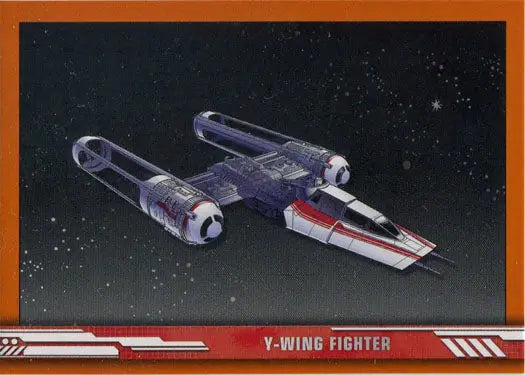 Y-wing fighter spacecraft featured on Star Wars trading card SV-2 Orange 38/99
