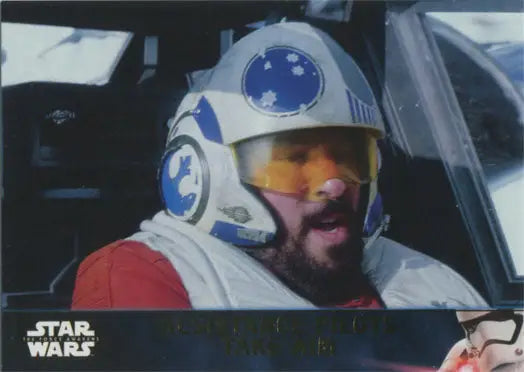 Rebel pilot in cockpit with white and blue helmet from Star Wars Gold Parallel trading cards