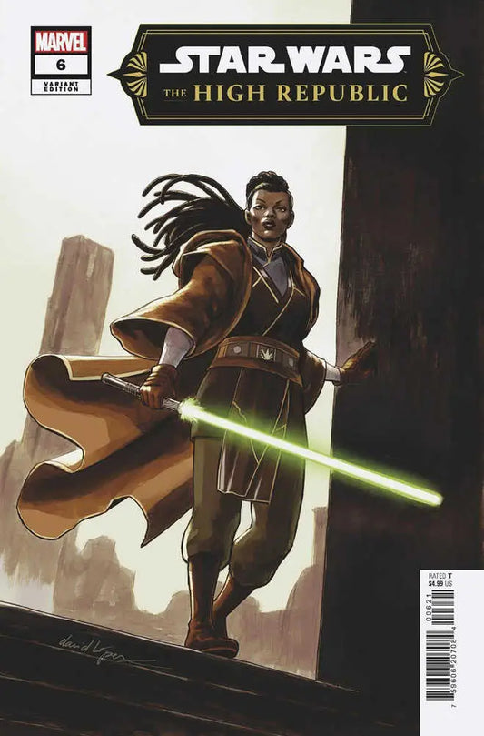 Jedi warrior with green lightsaber in brown robes on Star Wars trading cards