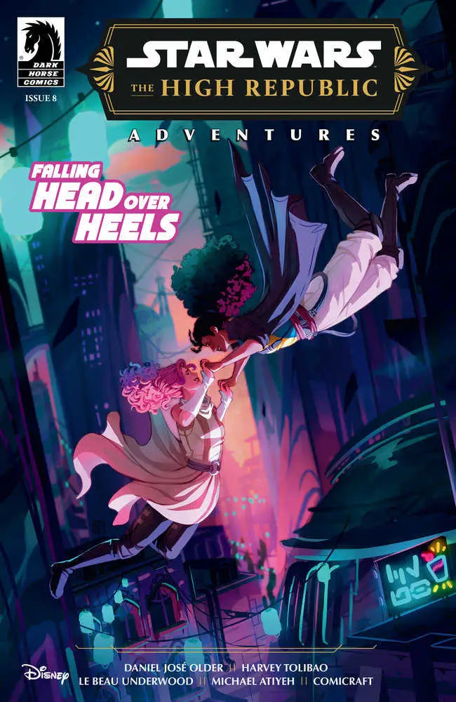 Star Wars: The High Republic Adventures comic cover showing a character falling in neon