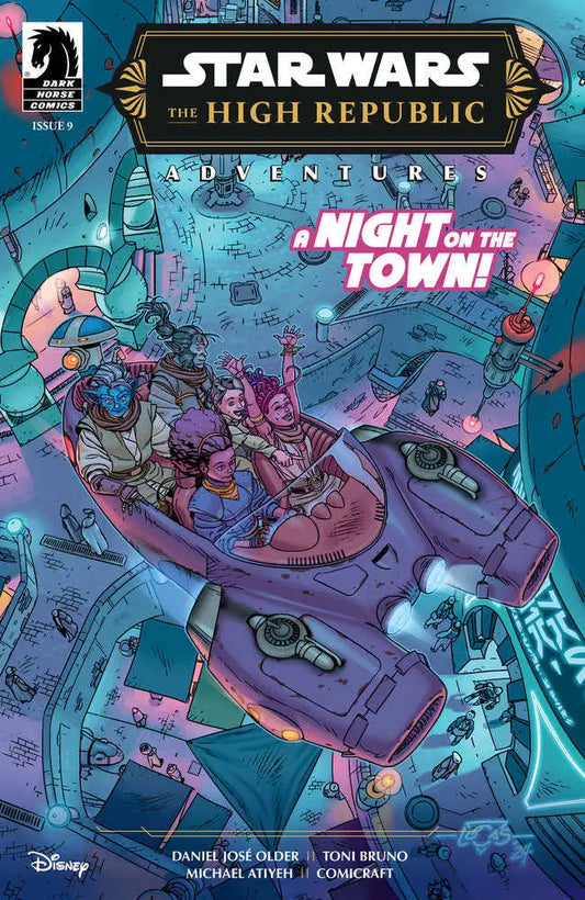 Star Wars High Republic Adventures Phase III #9 Cover B with neon speeder chase scene
