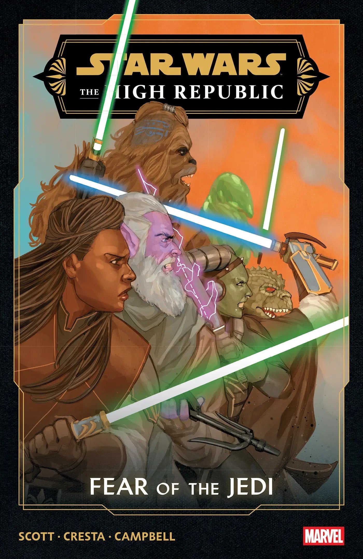Star Wars High Republic Fear comic book cover with multiple Jedi and glowing lightsabers