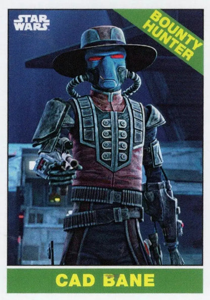 Alien bounty hunter Cad Bane in armor and hat from Star Wars Topps Baseball card