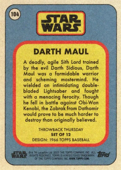 Vintage Star Wars trading card showcasing Darth Maul from 1966 Topps Baseball