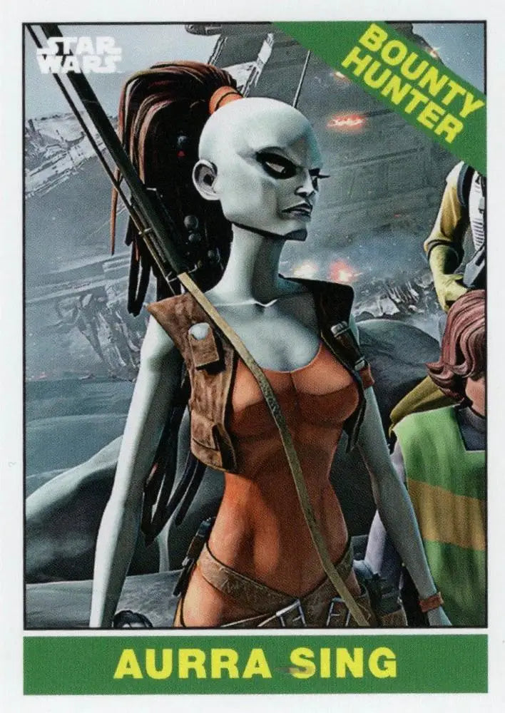 Female alien Aurra Sing with pale skin and tentacles in Star Wars Topps Baseball card