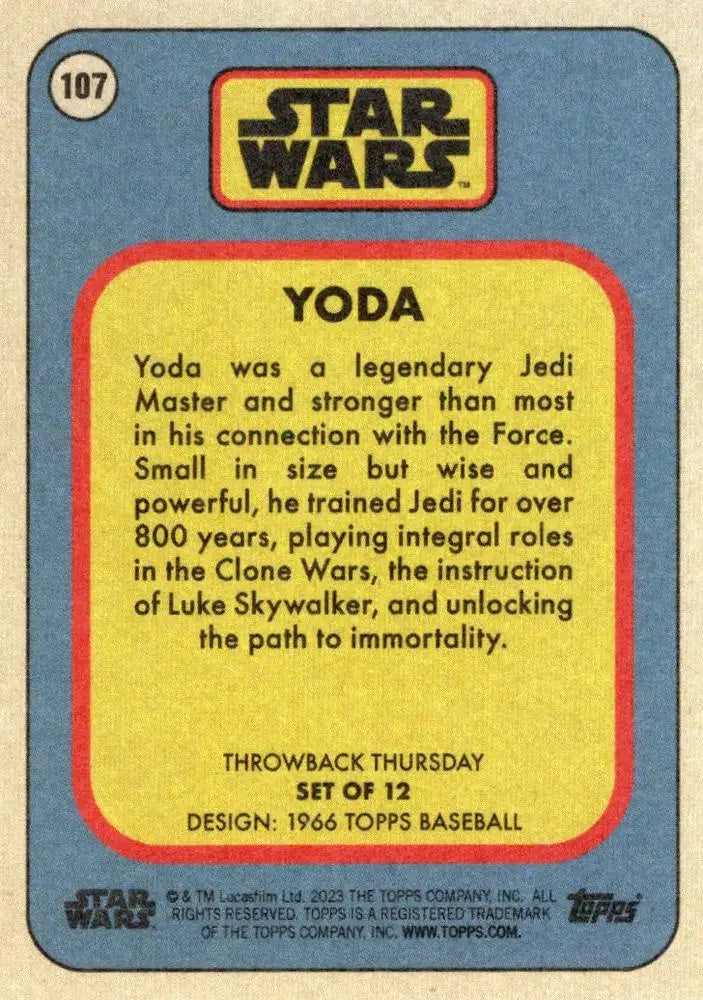 Star Wars Throwback Thursday 2023 Card #107 Yoda 1966 Topps Baseball - Star Wars Card Single