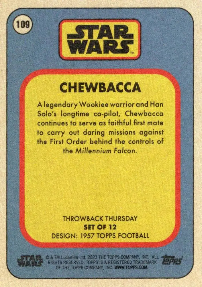 Vintage Star Wars trading card of Chewbacca from 1957 Topps Football collection