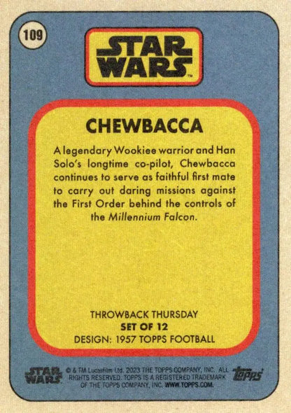 Vintage Star Wars trading card of Chewbacca from 1957 Topps Football collection