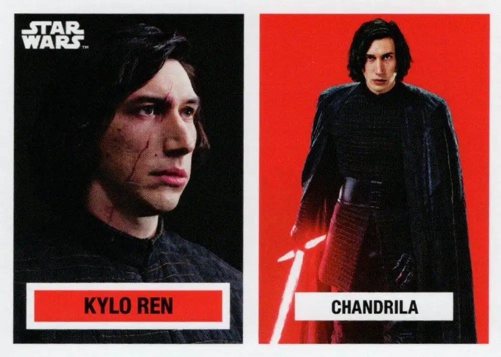 Trading card featuring Star Wars characters Kylo Ren and Chandrila from Topps Football