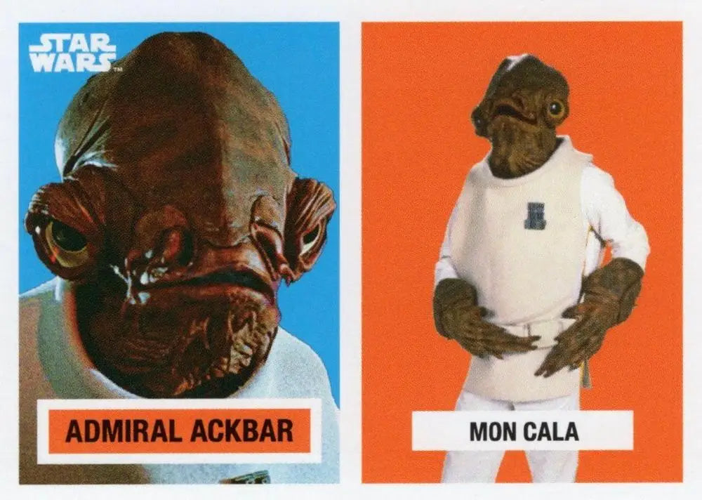 Two Star Wars trading cards featuring Admiral Ackbar and Mon Calamari design