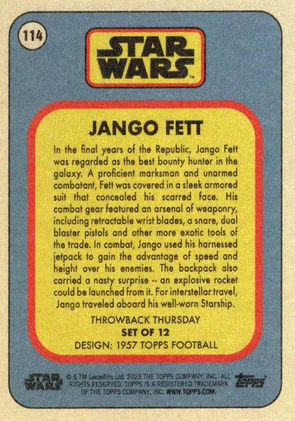 Trading card of Jango Fett from Star Wars in Topps Football Throwback Thursday 2023