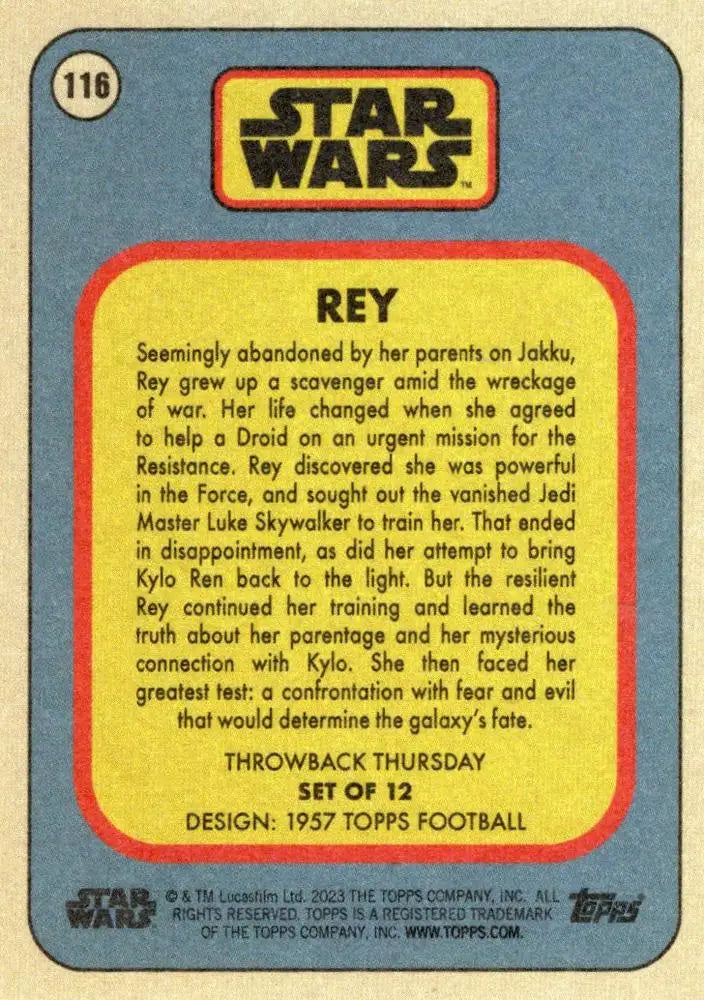 Trading card of Rey from Star Wars in Topps Football collection for Throwback Thursday
