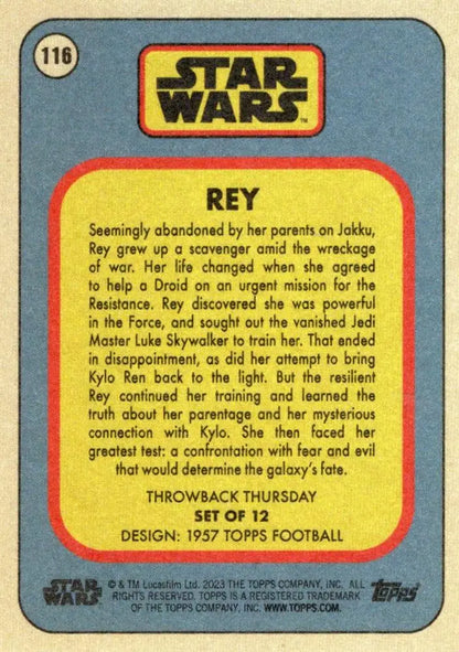 Trading card of Rey from Star Wars in Topps Football collection for Throwback Thursday