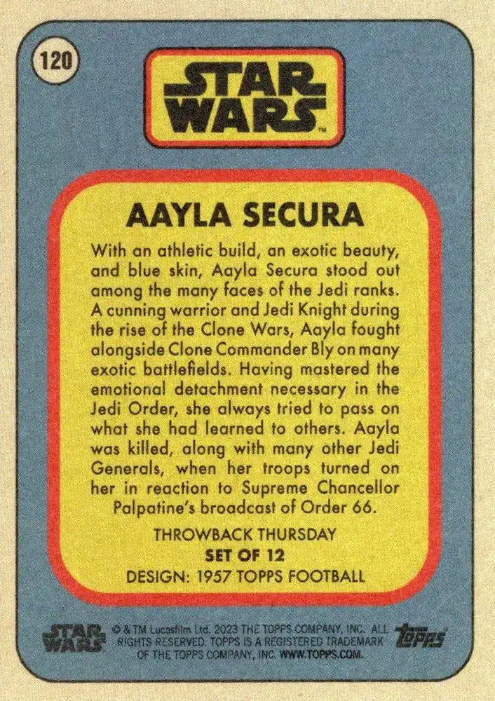 Star Wars Throwback Thursday 2023 Card #120 Aayla Secura 1957 Topps Football - Non-Sports Card Single