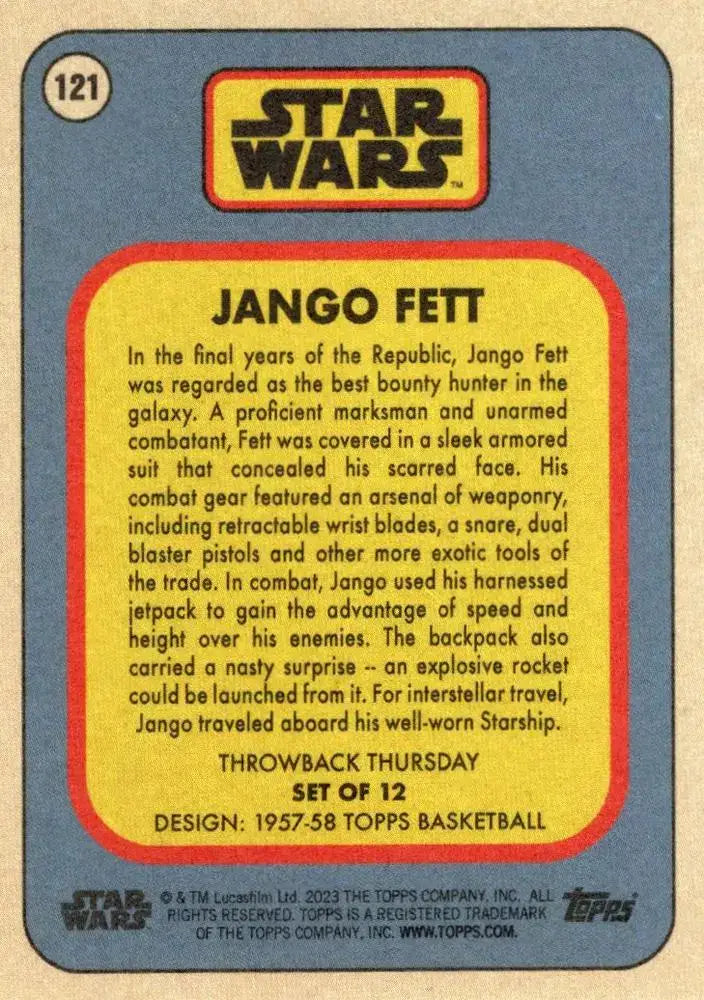 Star Wars Throwback Thursday 2023 Card #121 Jango Fett 1957-58 Topps Basketball - Basketball Card Single