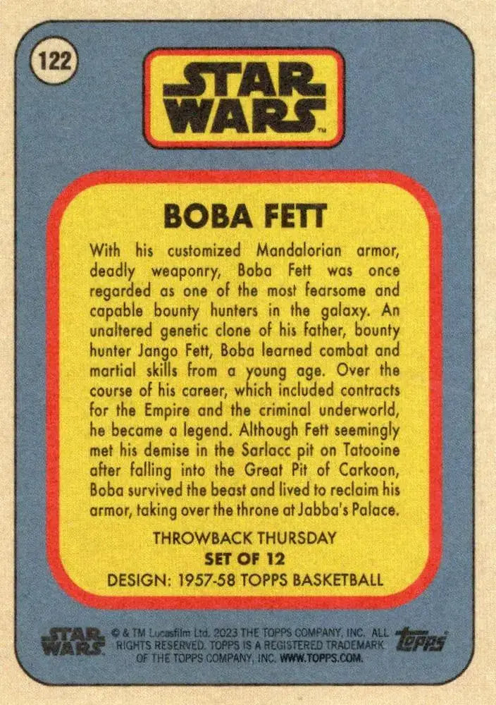 Star Wars Throwback Thursday 2023 Card #122 Boba Fett 1957-58 Topps Basketball - Non-Sports Card Single