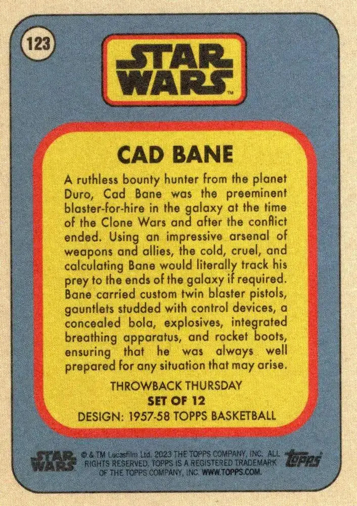 Star Wars Throwback Thursday 2023 Card #123 Cad Bane 1957-58 Topps Basketball - Basketball Card Single