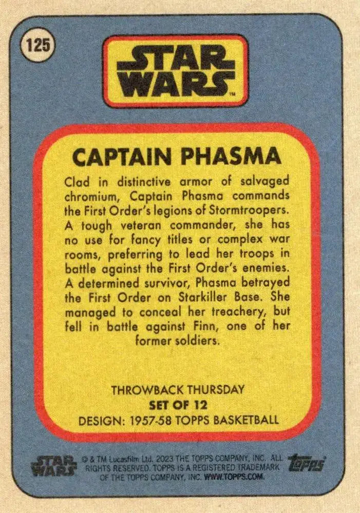 Star Wars Throwback Thursday 2023 Card #125 Captain Phasma 1957-58 Topps Basketball - Non-Sports Card Single