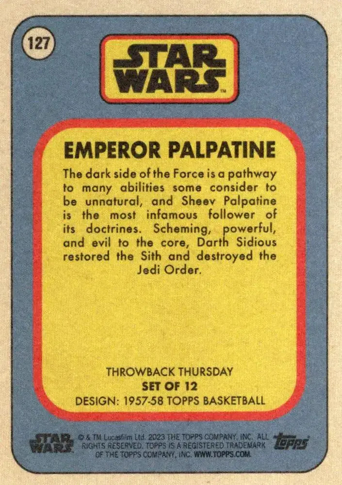 Star Wars Throwback Thursday 2023 Card #127 Emperor Palpatine 1957-58 Topps Basketball - Non-Sports Card Single