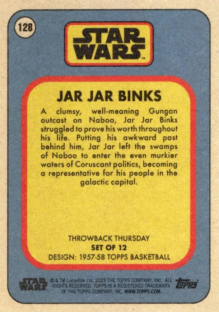 Star Wars trading card featuring Jar Jar Binks from Topps Basketball Throwback Thursday 2023