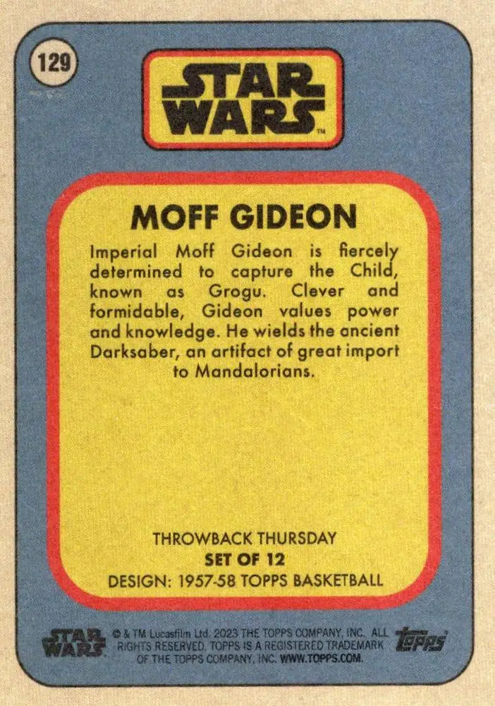 Vintage Star Wars trading card of Moff Gideon from Topps Basketball 1957-58