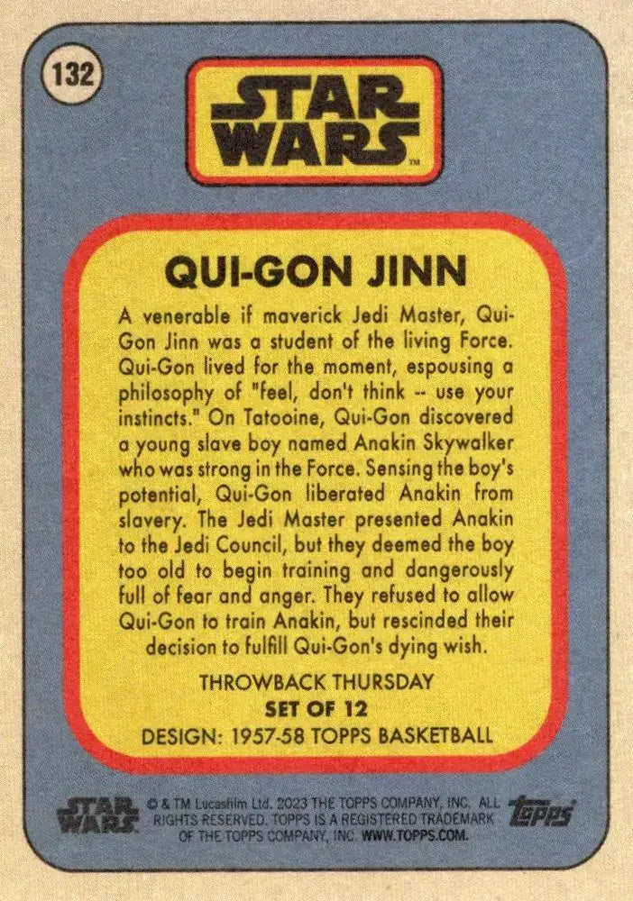 Star Wars Throwback Thursday 2023 Card #132 Qui-Gon Jinn 1957-58 Topps Basketball - Non-Sports Card Single