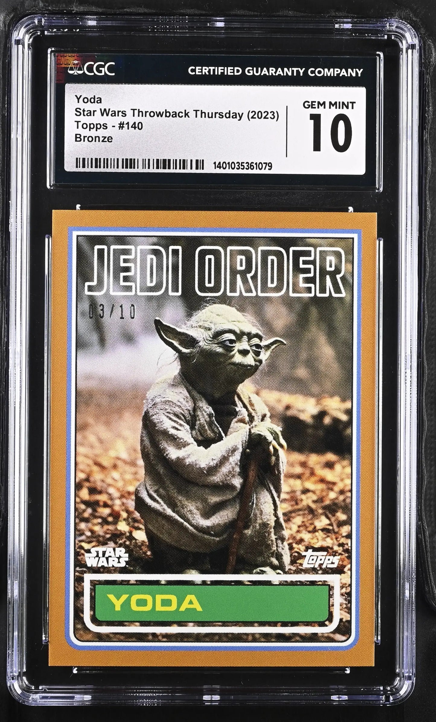 Graded Yoda trading card from Star Wars Throwback Thursday with Gem Mint rating