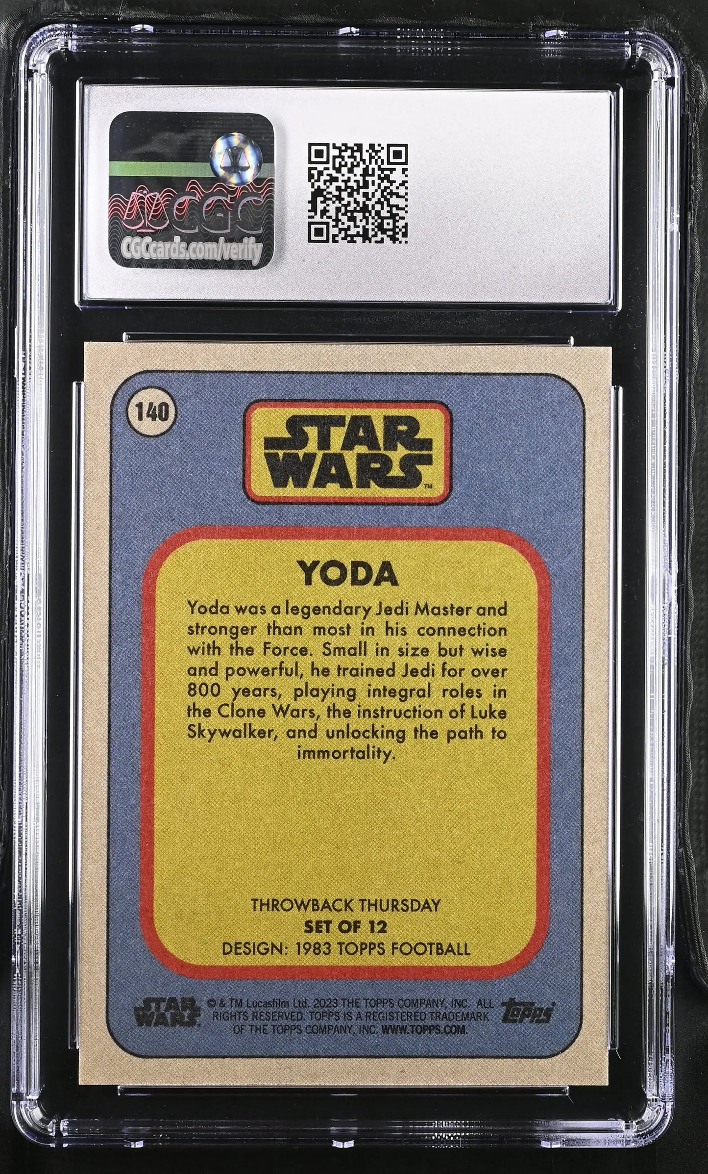 Encased Yoda Star Wars trading card from Star Wars Throwback Thursday, CGC 10 Gem Mint