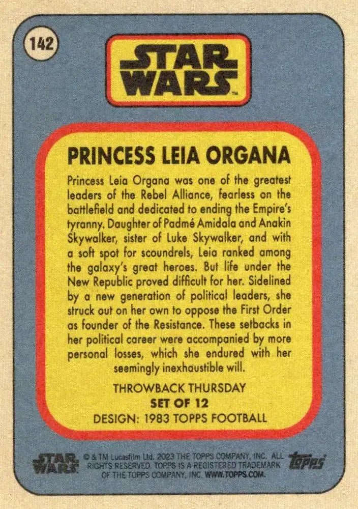 Star Wars Throwback Thursday 2023 Card #142 Princess Leia Organa 1983 Topps Football - Non-Sports Card Single