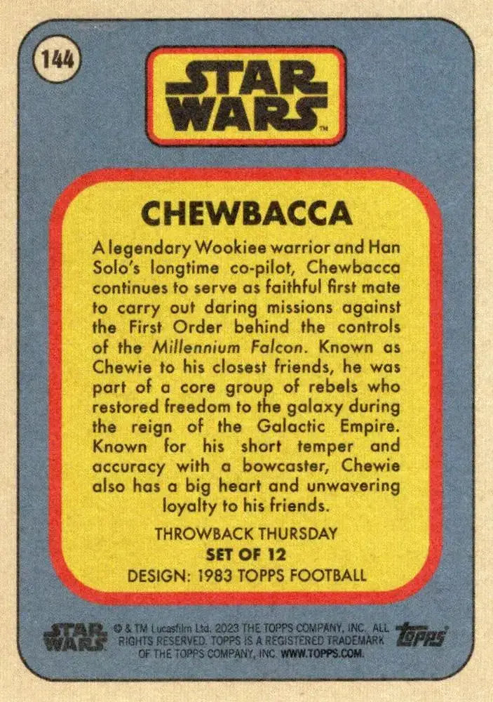 Star Wars Throwback Thursday 2023 Card #144 Chewbacca 1983 Topps Football - Football Card Single