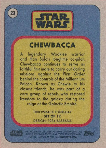 Star Wars trading card showcasing Chewbacca from the 1984 Baseball series