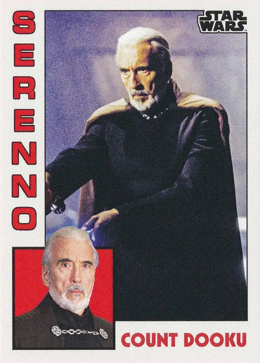 Star Wars trading card of Count Dooku in two poses from 1984 baseball series