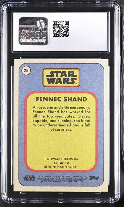 Graded Star Wars trading card featuring Fennec Shand, CGC 10 Gem Mint quality
