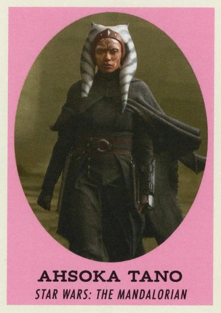 Character portrait of Ahsoka Tano in dark robes for Star Wars trading cards