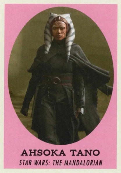 Character portrait of Ahsoka Tano in dark robes for Star Wars trading cards