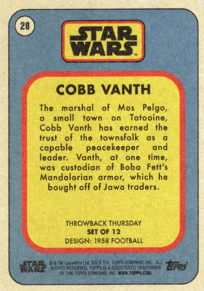 Vintage trading card of Cobb Vanth from Star Wars, inspired by baseball cards