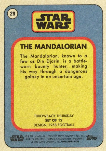 Star Wars trading card of The Mandalorian in Throwback Thursday 2023 series