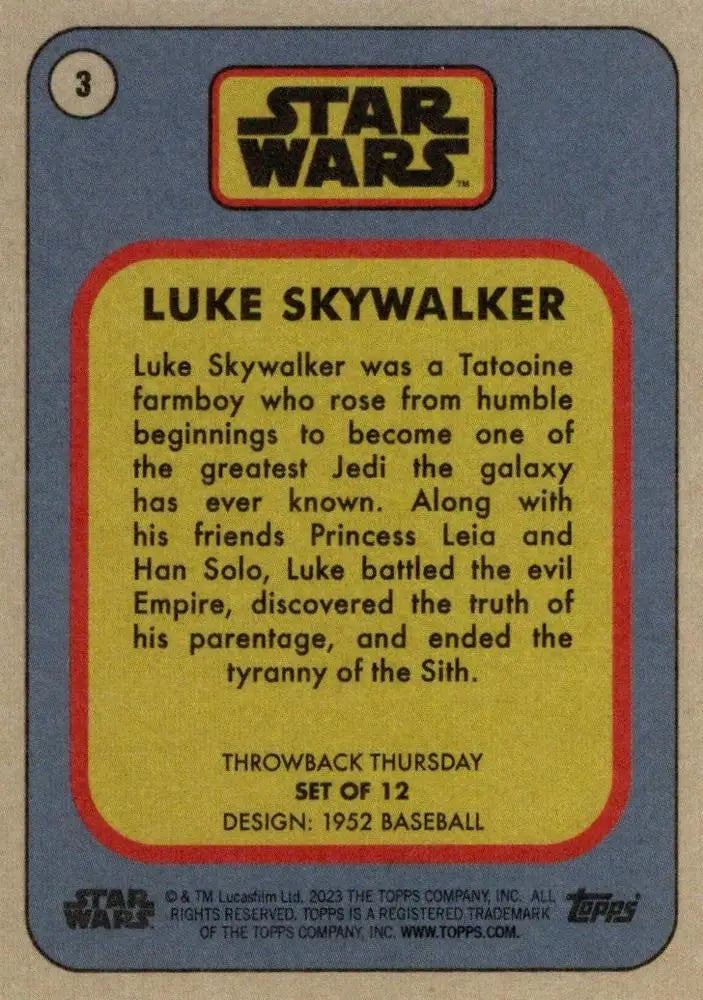 Vintage Star Wars trading card of Luke Skywalker from 1952 baseball series