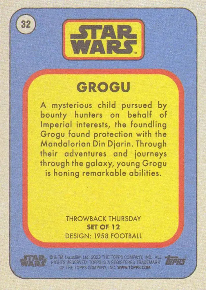 Star Wars Throwback Thursday 2023 Trading Card #32 featuring Grogu character details