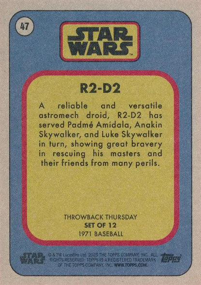 Star Wars trading card showcasing R2-D2 from the 2023 Throwback Thursday series