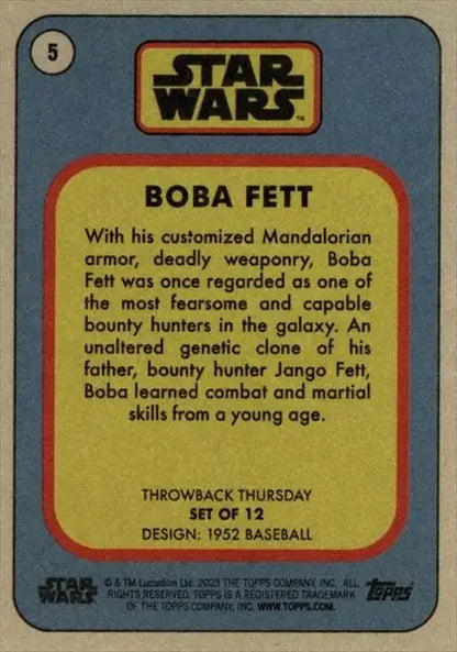 Vintage Star Wars trading card of Boba Fett from 1952 baseball cards collection