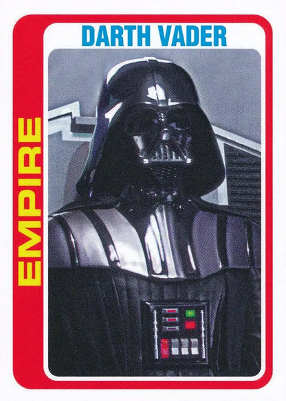 Iconic Darth Vader black helmet and mask from Star Wars on 2023 trading card