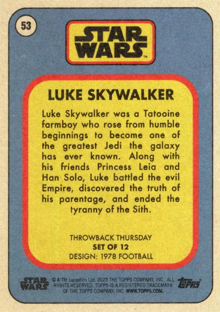 Vintage Star Wars trading card of Luke Skywalker from 1978 baseball cards collection