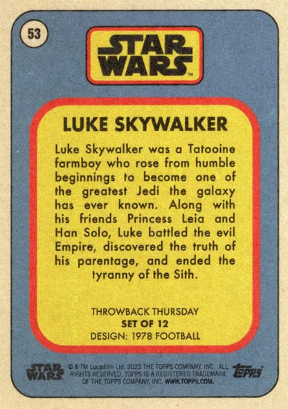 Vintage Star Wars trading card of Luke Skywalker from 1978 baseball cards collection