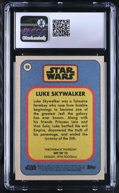 Graded Star Wars trading card of Luke Skywalker from Throwback Thursday 2023, CGC 10