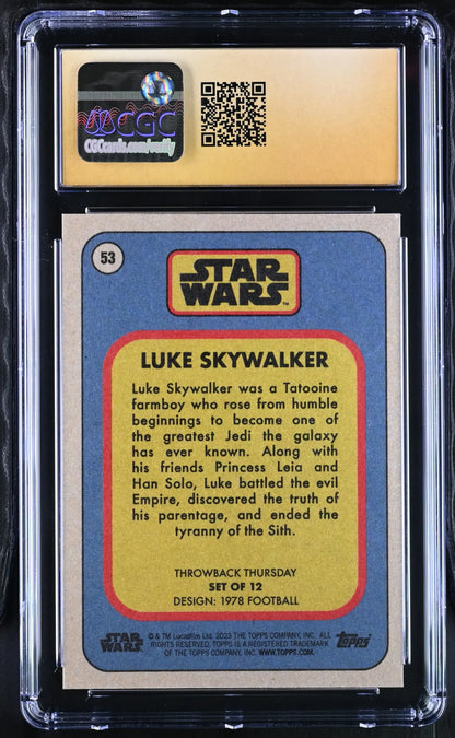 Graded Star Wars trading card of Luke Skywalker in protective case CGC 10 Pristine