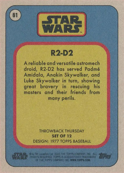 Vintage Star Wars trading card R2-D2 from 1977 Topps Baseball series