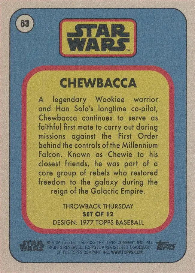 Trading card of Chewbacca from the Star Wars Topps Baseball series